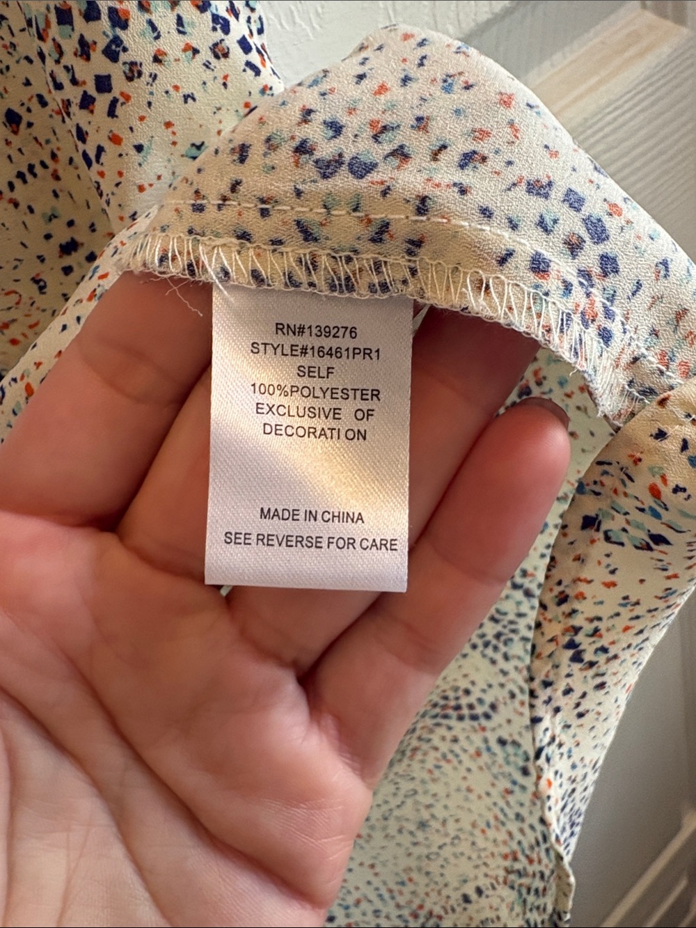 Daniel Rainn Cream Dot-Print Tassel V-Neck Tunic with Navy & Rust Trim - Picture 3 of 13
